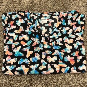 WhiteCross | Scrubs Top | Size M | black with colourful butterflies